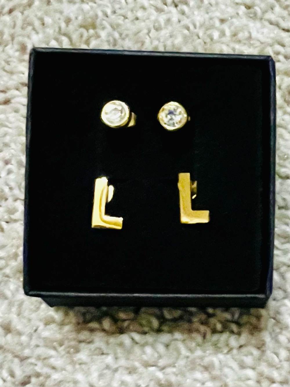 Gold stainless steel Stud and L-Shaped Earring Set
